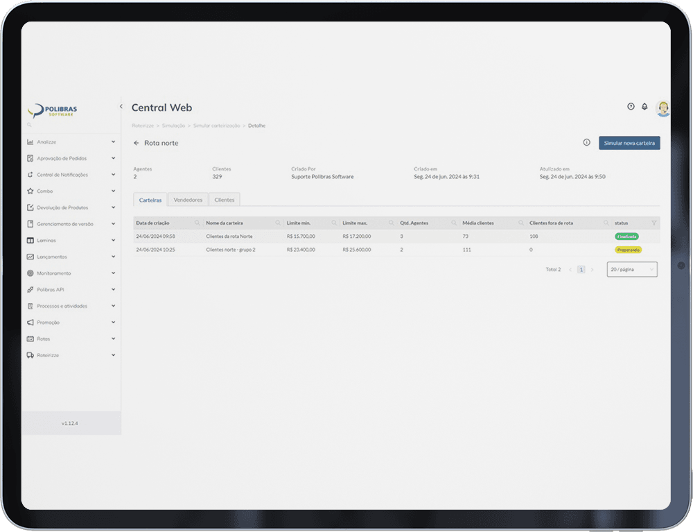 Tela do Roteirizze exibida em formato de dashboard