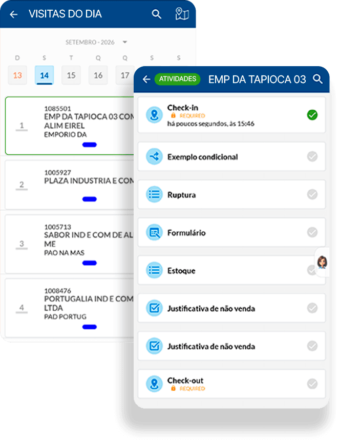 Tela do PoliAtividades mostrando as visitas e atividades do dia